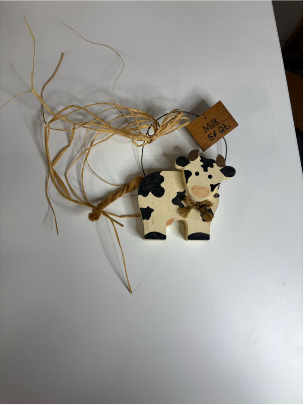 Unbranded Decorative Wooden Cow Wall Hanging, Beige and Black